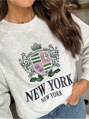 Abercrombie New York Crest Crewneck Sweatshirt - Light Gray
